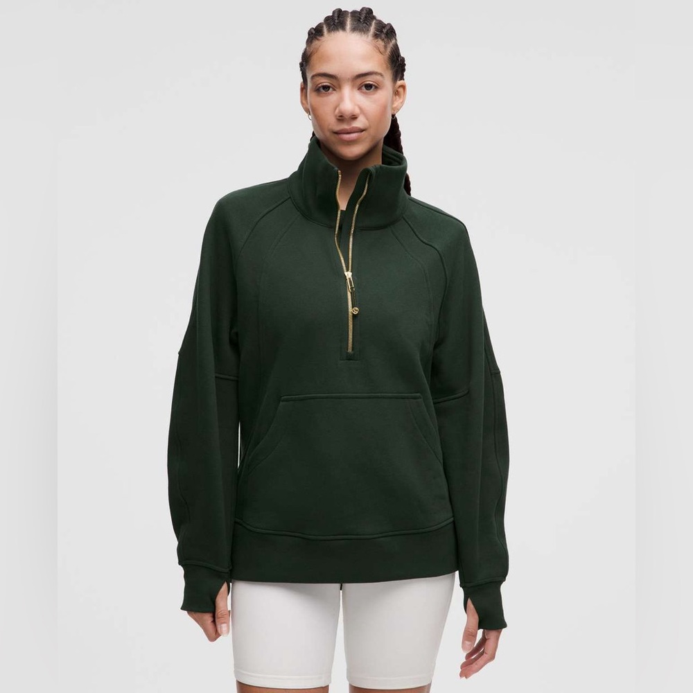 Lululemon Scuba Oversized Funnel Neck Half Zip Long Rainforest Green Gold Sz M/L